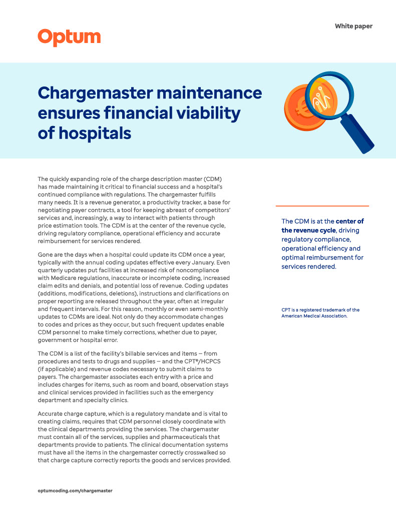 Chargemaster maintenance ensures financial viability of hospitals